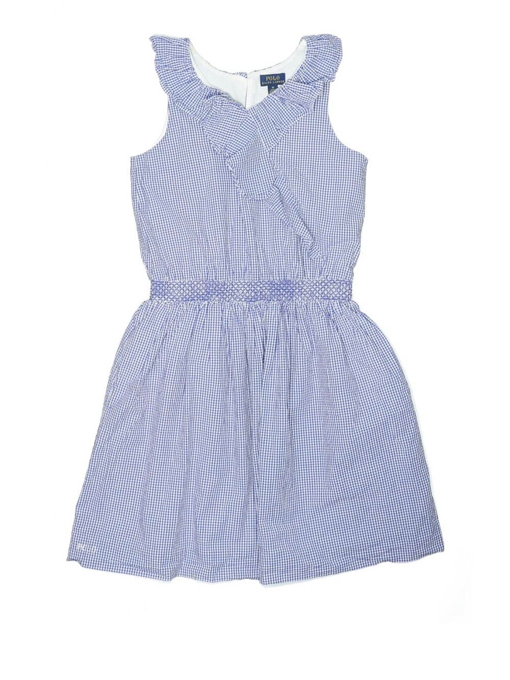 Polo by Ralph Lauren Light Blue Gingham Ruffle Neck Girls Dress